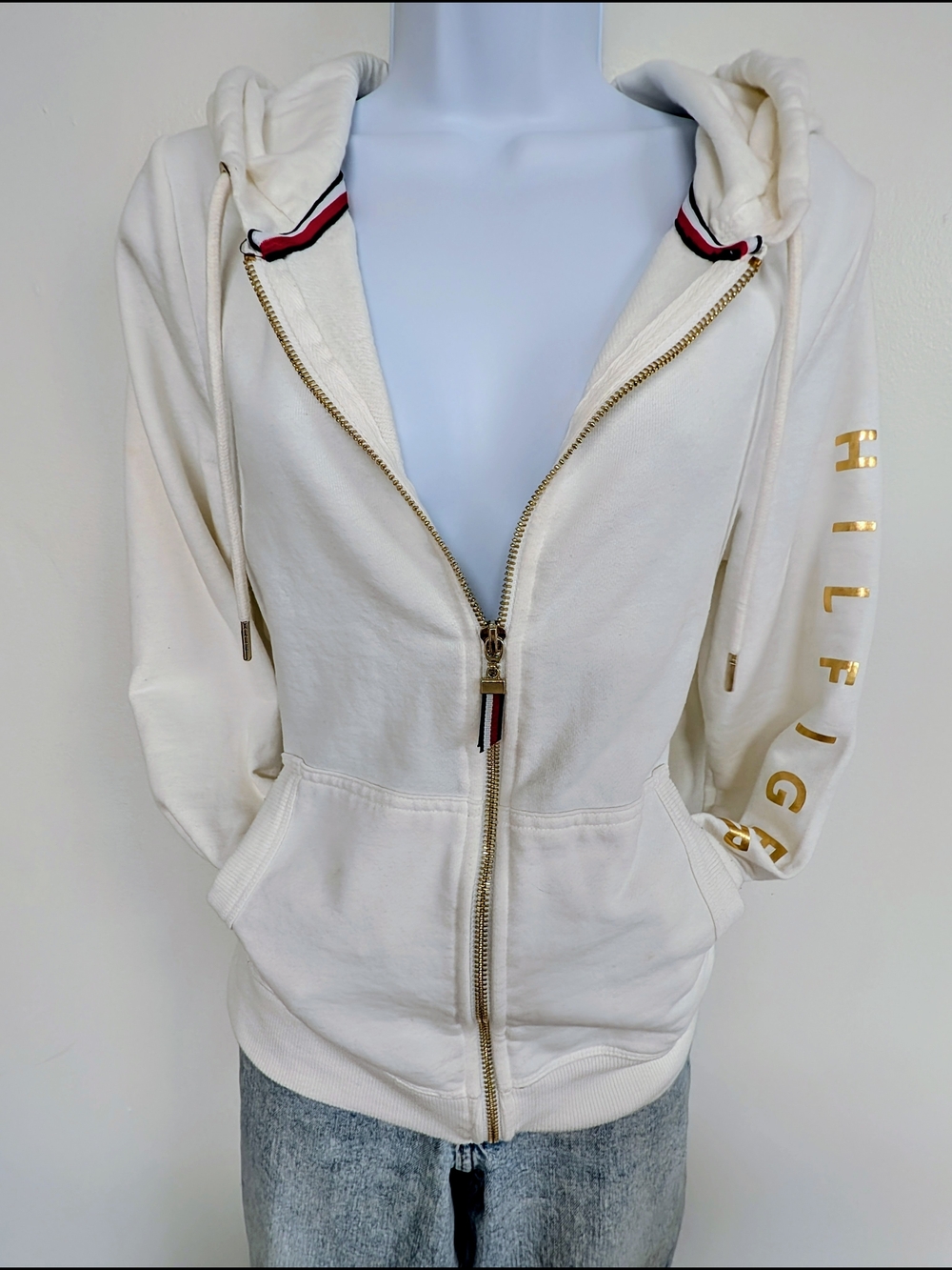 Tommy Hilfiger Cream Zip-Up Gold Hoodie
